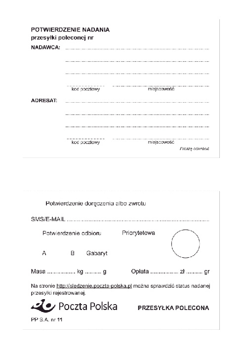 List Polecony Z Piotrkowa Trybunalskiego List polecony druk potwierdzenia