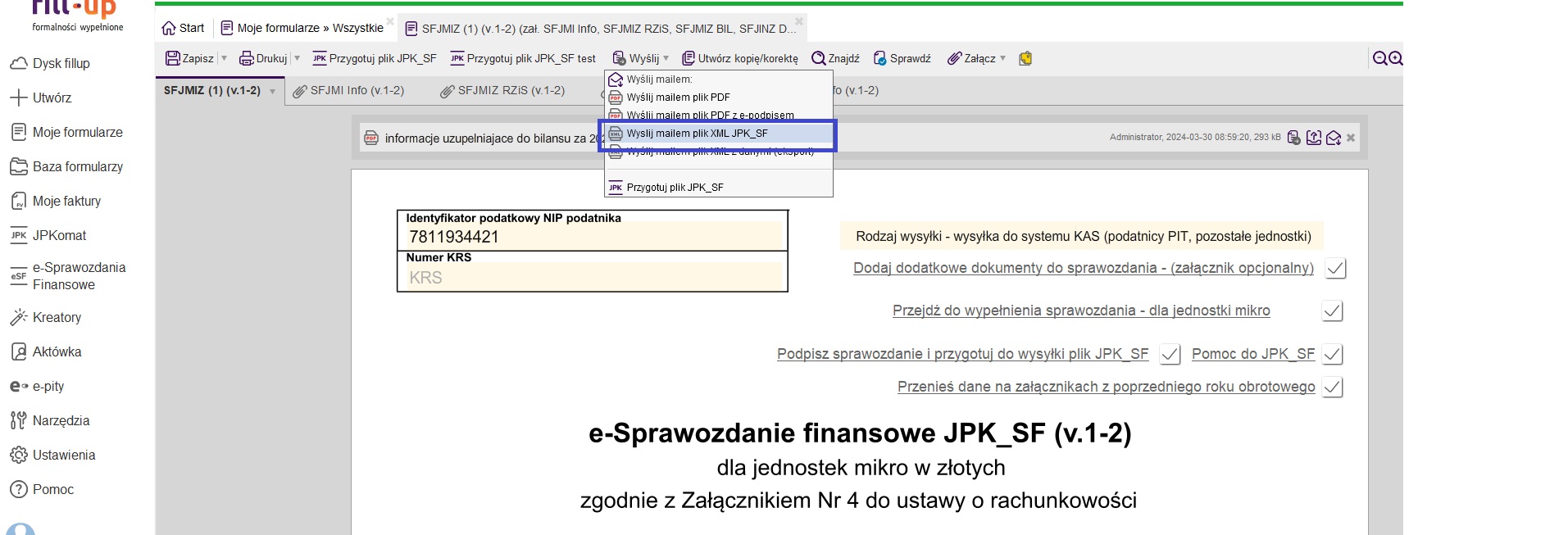 Jak wysłać mailem podpisany xml JPK_SF?