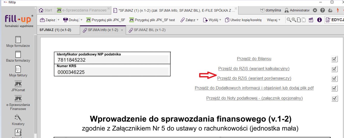 e-Sprawozdanie Finansowe dla jednostek małych w złotych